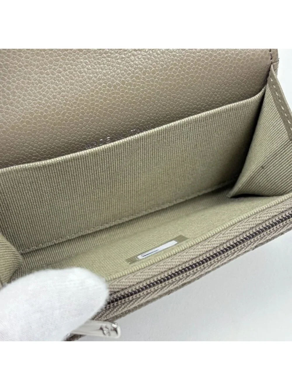 Chanel CC Logo Card Case Coin Purse Quilted Caviar Leather Gray